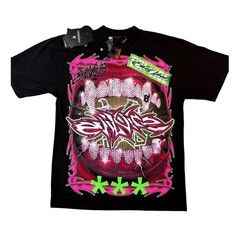 Evil Vice Mens Med Graphic T-Shirt Black AOP Pink Neon Green Y2K Streetwear NWT