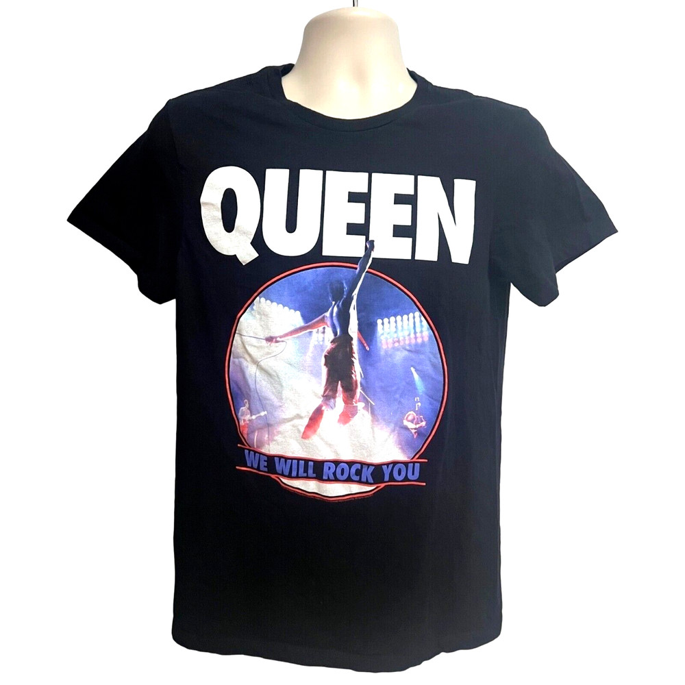 Queen Rock Band Music Mens Black Graphic T-Shirt Medium Stretch Freddy Mercury