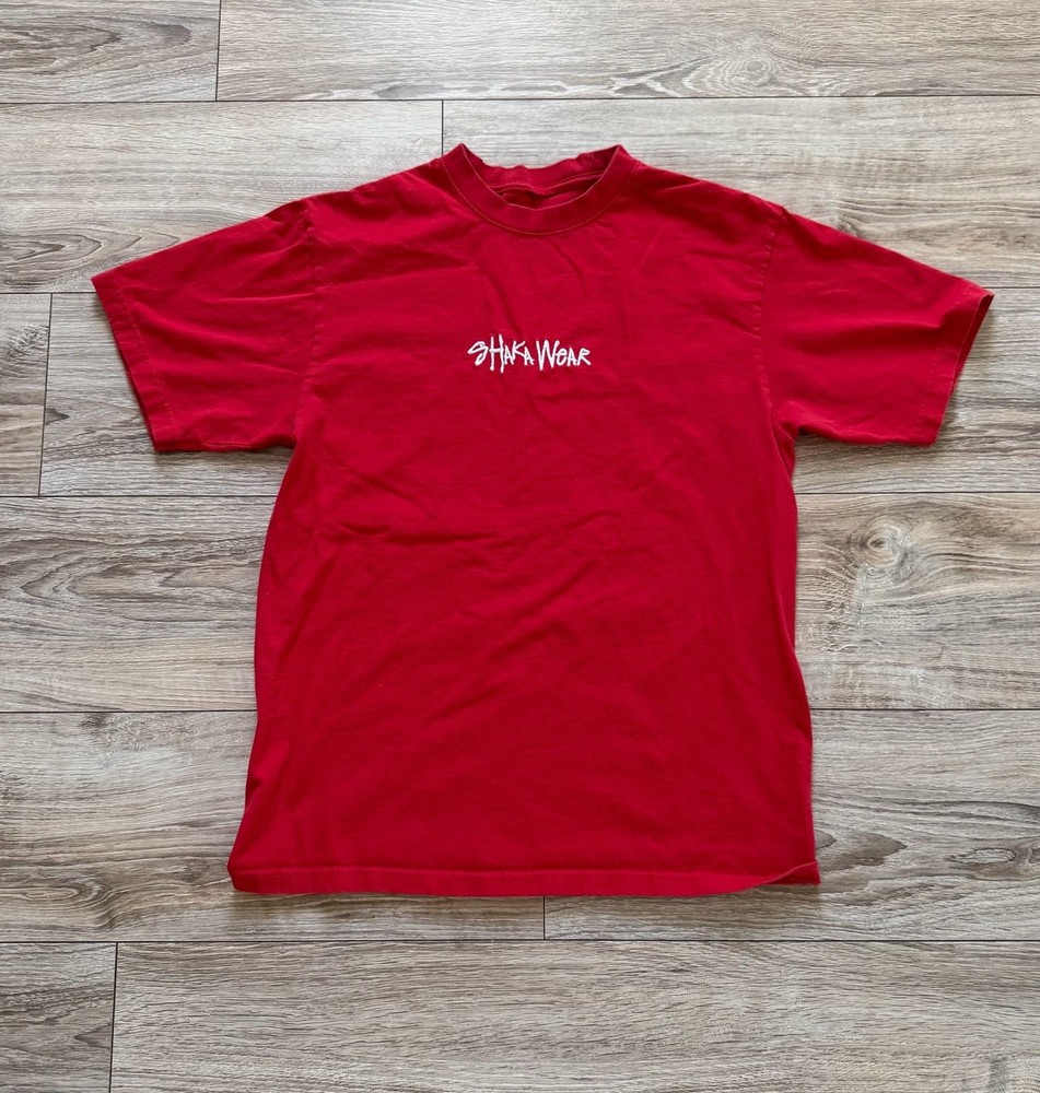 Shaka Wear Embroidered Script Logo Red Heavyweight T-Shirt