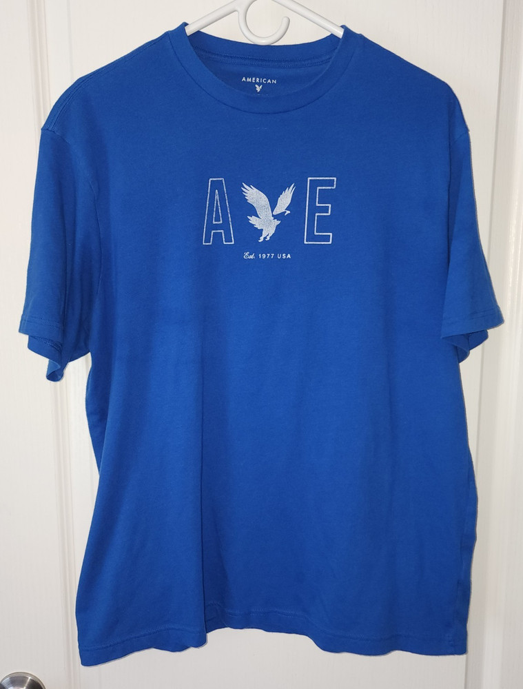 American Eagle Royal Blue Graphic Tee AEO Est 1977 USA Short Sleeve Shirt L
