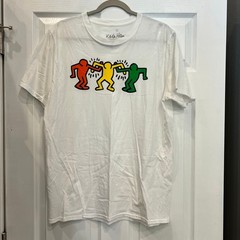Keith Haring Graphic T-Shirt Cotton White Dancing Figures Pop Art Large