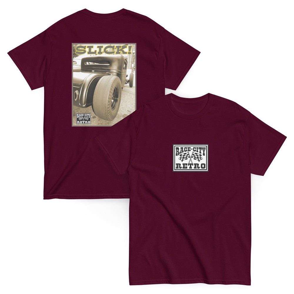 SLICK CHOPPED COUPE CHEATER SLICK TWO SIDED T SHIRT by RACE CITY RETRO