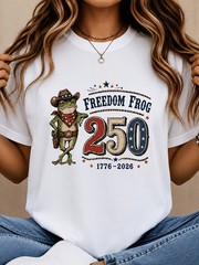 Women’S Freedom Frog Graphic T-Shirt, Patriotic 250 Years Print Tee