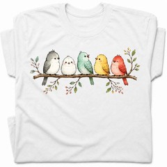 Watercolor Birds Branch T-Shirt Cute Bird Family Spring Tee