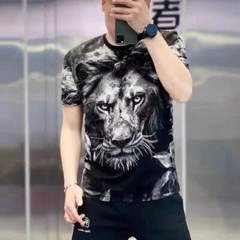 New Men Fashion Trend Lion 3D Print Short Sleeve Black Streetwear Summer T-Shirt