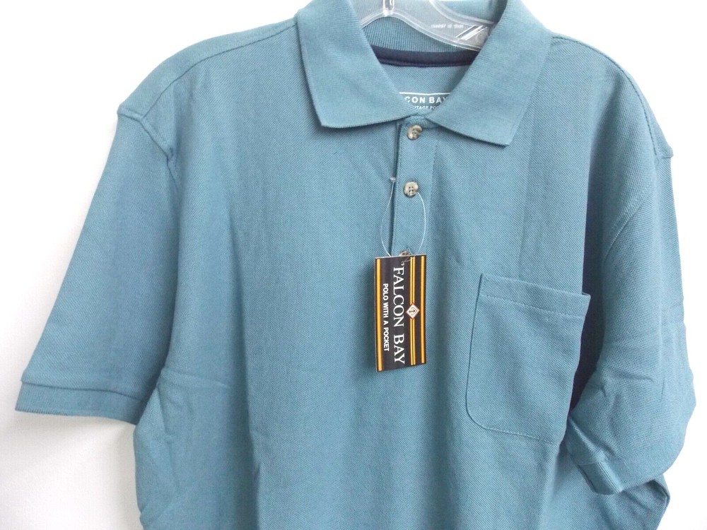Falcon Bay Men’s Pocket Pique Polo, Blue, Size M-8X Big and Tall Men’s Shirts
