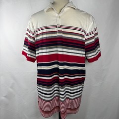Murano Liquid Luxury Shirt Mens XL Red Blue White Striped Short Sleeve Slim Fit