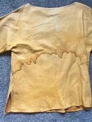 Vintage RARE deerskin leather top Handmade Artist Stamped Tag Short Sleeve Z3