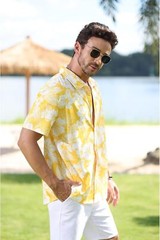 Men’s Hawaiian Floral Shirt Summer Casual Button Down Beach Vacation Top