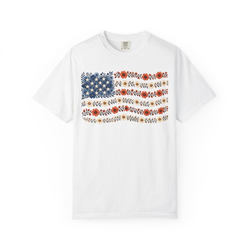 Floral American Flag Comfort Colors Shirt