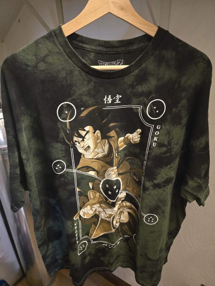 Dragon Ball Z Goku Tie-Dye Green/Black Graphic Print Cotton T-Shirt Men’s XL