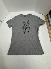 French Connection Embroidered Peace Graphic Tee Grey Size S C49