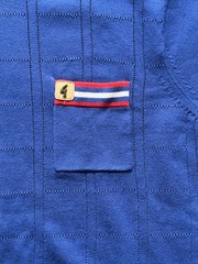 Gabicci Knit T Shirt Medium Blue Ringer High Round Neck Short Sleeve Pocket Tee