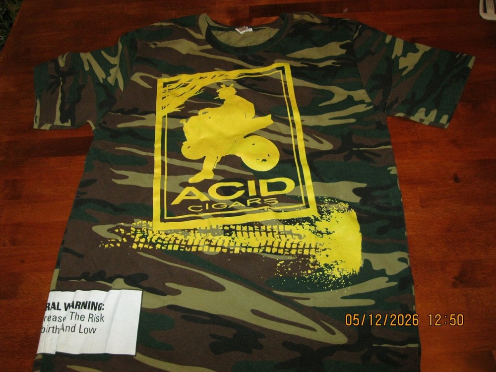 NWOT ACID Cigars Tobacco Camouflage Army Camo Green Dirt Bike T Shirt Mens MED