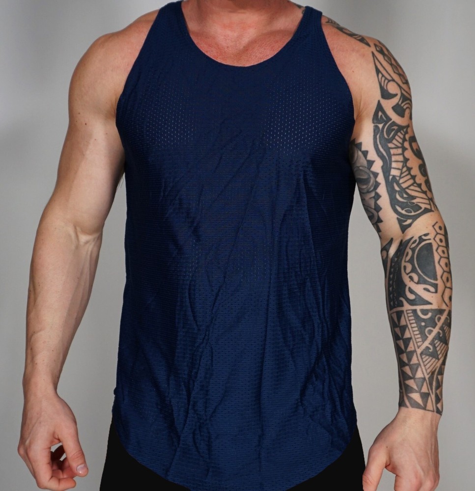 MEN’S BLUE MESH SLEEVELESS SHIRT SIZE LARGE