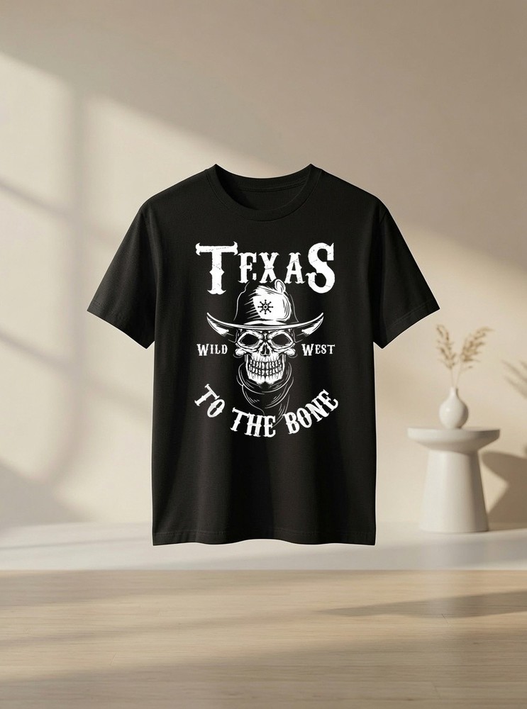 Unisex Texas Skull Wild West Cowboy Skeleton Patriotic Graphic T Shirt Gift Tee