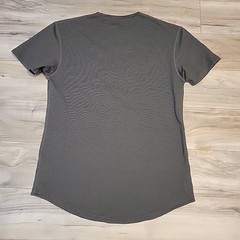 BYLT Drop Cut L S Lux Shirt Mens Large Gray Black Striped Short Sleeve