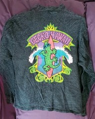 Gecko Hawaii 1980s Long sleeve Mock Neck Size L Gecko Surfing Green Multicolor