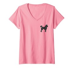 Womens Sock Hop Cutie 50s Costume Black Polka Dot Poodle V-Neck T-Shirt