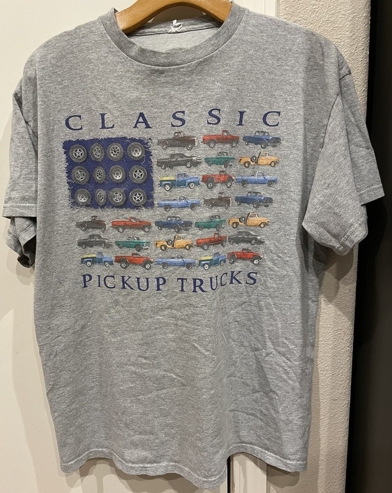 Classic Pickup Trucks Collector Cars Retro Shirt Gray Large
