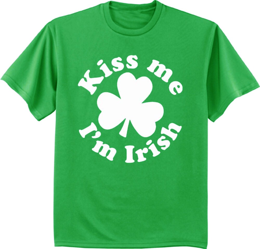 Funny St Patrick Day T-shirt Mens Graphic Tee Kiss Me Irish Shamrock Clover