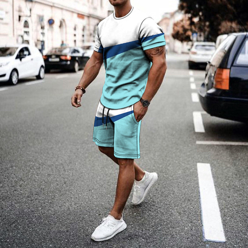 Men’s 2 Piece Active Casual Short and T Shirt Short Sleeve Set Waist Up To 45″