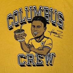 Columbus Crew Homage T-Shirt Mens Large Yellow Lucas Zelarayan Graphic Tee Logo