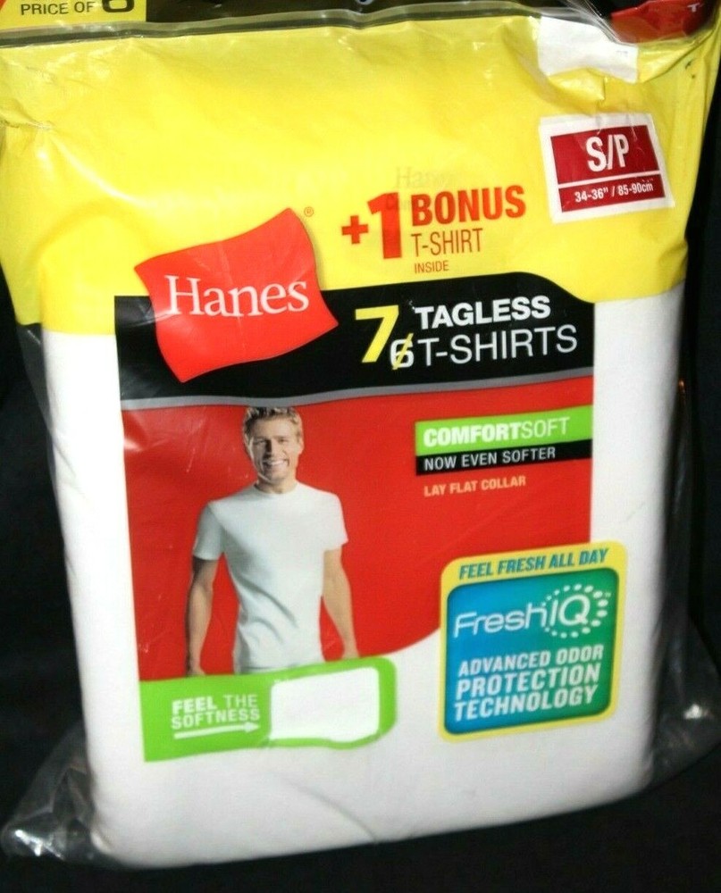 Hanes Men ‘s White 7-Pk Crew Neck Tagless T-Shirts Small (34-36″)