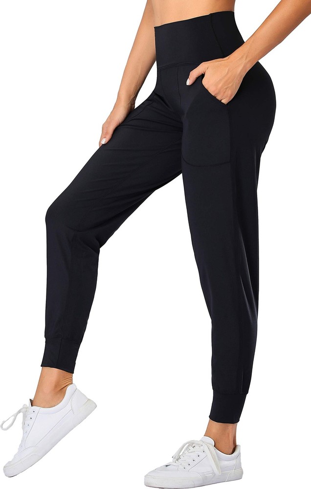 Women’s Joggers High Waist Yoga Pockets Sweatpants Sport Workout Pants Black L