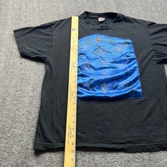 Intex T-Shirt Mens L Black Blue Satin Patch Graphic Heavy Weight Cotton Tee