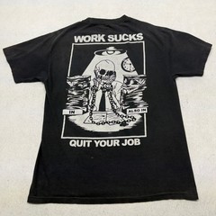 Rusty Butcher Work Sucks Quit Your Job Graphic T-Shirt Mens Large Black Y2K