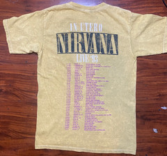 NIRVANA In Utero Live 93 Tour Dates & Art Grunge Tee Acid Wash Yellow SZ S-NWOT