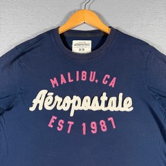 Aeropostale Mens Malibu CA Graphic T-Shirt Navy Blue Cotton Tee M 2183AS12