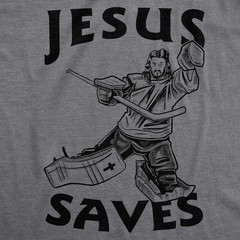 Jesus Saves Hockey Goal T Shirt Funny Religious Christian Faith Hilarious Tee