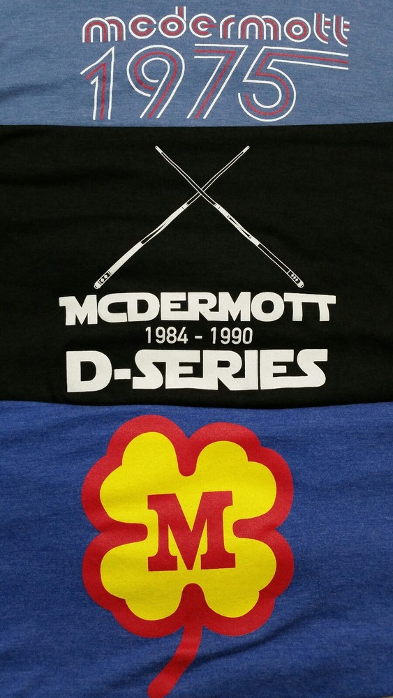 NEW Pool Cue Tee-Shirts, Mens & Ladies, Current & Vintage Styles, McDermott Cues