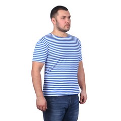 Men’s Striped Short Sleeved T-Shirt 100% Cotton Light Blue Original Telnyashka