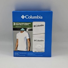 3 Pack COLUMBIA Men’s S M L XL White Cotton Performance Crew Neck Logo T Shirts