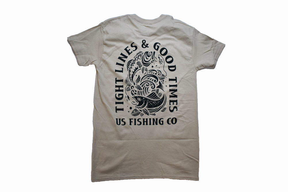 U.S. Fishing Co. Mens Tight Lines & Good Times Beige Shirt New S, M, XL