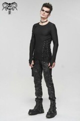 Devil Fashion Punk Men Mesh Tops Asymmetrical Hem Drawstring Decoration T-shirts