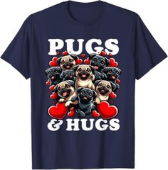 Funny Pug Valentine’s Day Pugs & Hugs Heart Love Dog Owner T-Shirt