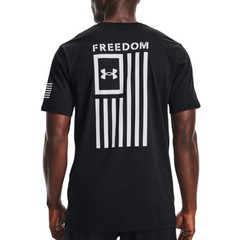 UNDER ARMOUR Freedom Flag T-Shirt sz S Small Black White USA