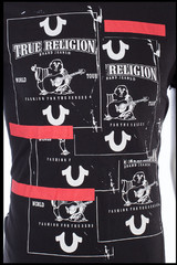 $69 TRUE RELIGION Black BUDDHA TAPE Short Sleeve Designer Graphic T-shirt NWT