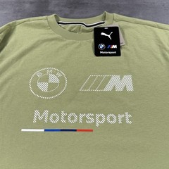 Puma BMW Motorsport Shirt Men Small Green Olive White Racing Spellout Graphic