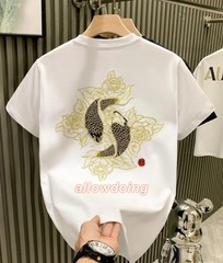 Men’s Luxury Koi Fish Embroidered Cotton T-Shirt Casual Short Sleeve Slim Fit Te