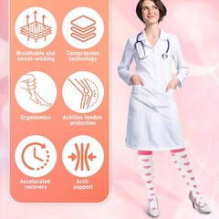 4 Pair Valentine Sock for Women Knee High Sock Long Heart Print Compression S…
