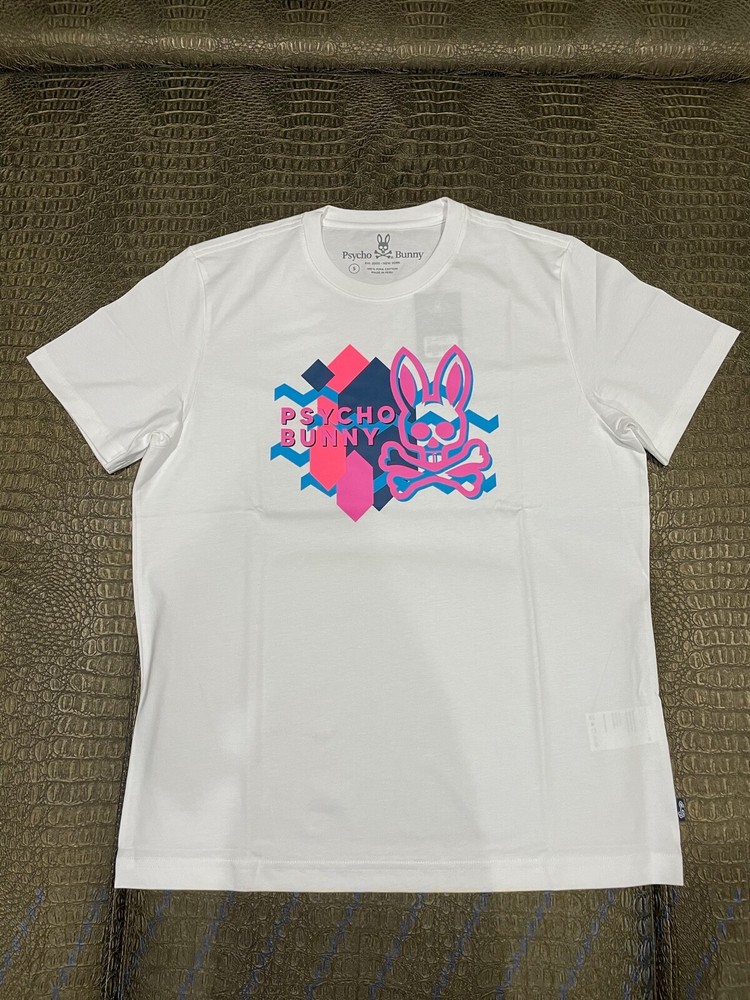 PSYCHO BUNNY MEN’S EVERETT T-SHIRT B6U328S1PC WHITE2 176 NEW