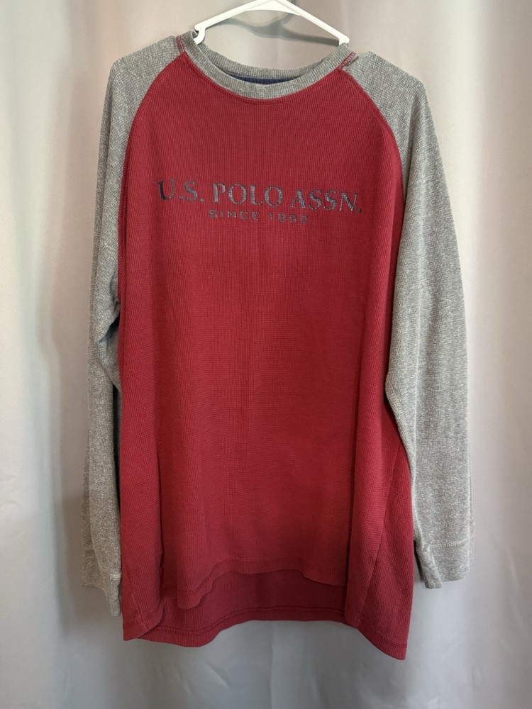 U.S. Polo Association USPA Long Sleeve Tee Shirt 2XL Red Gray