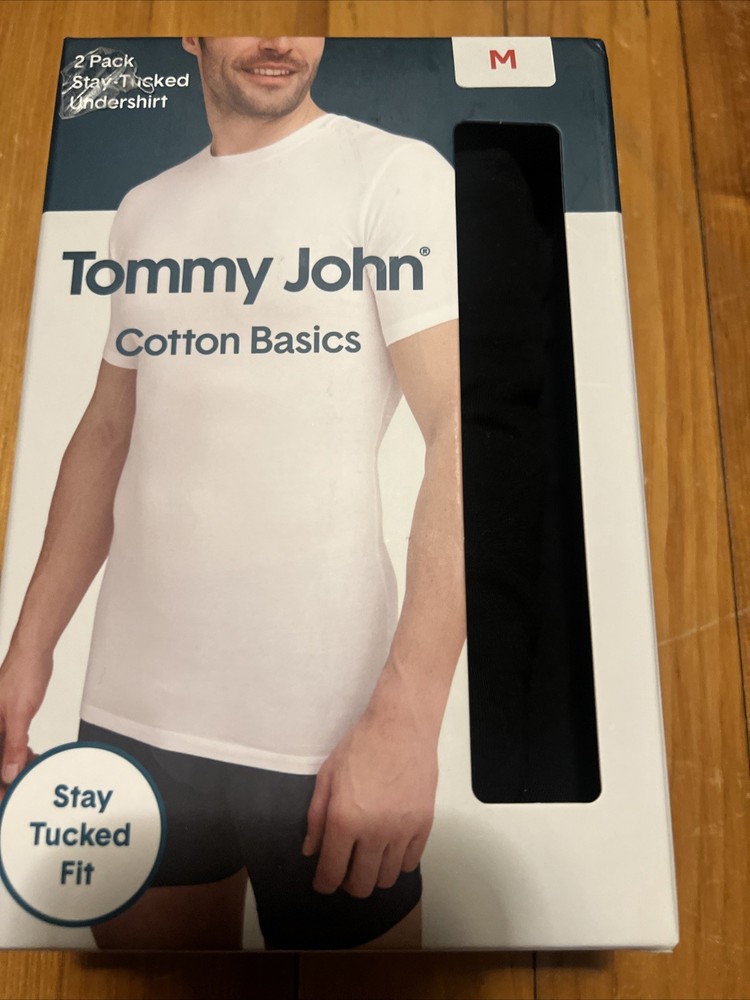 Tommy John ~ Mens 2-Pack T-Shirts Crew Neck Undershirts BLACK Cotton Blend ~ MED