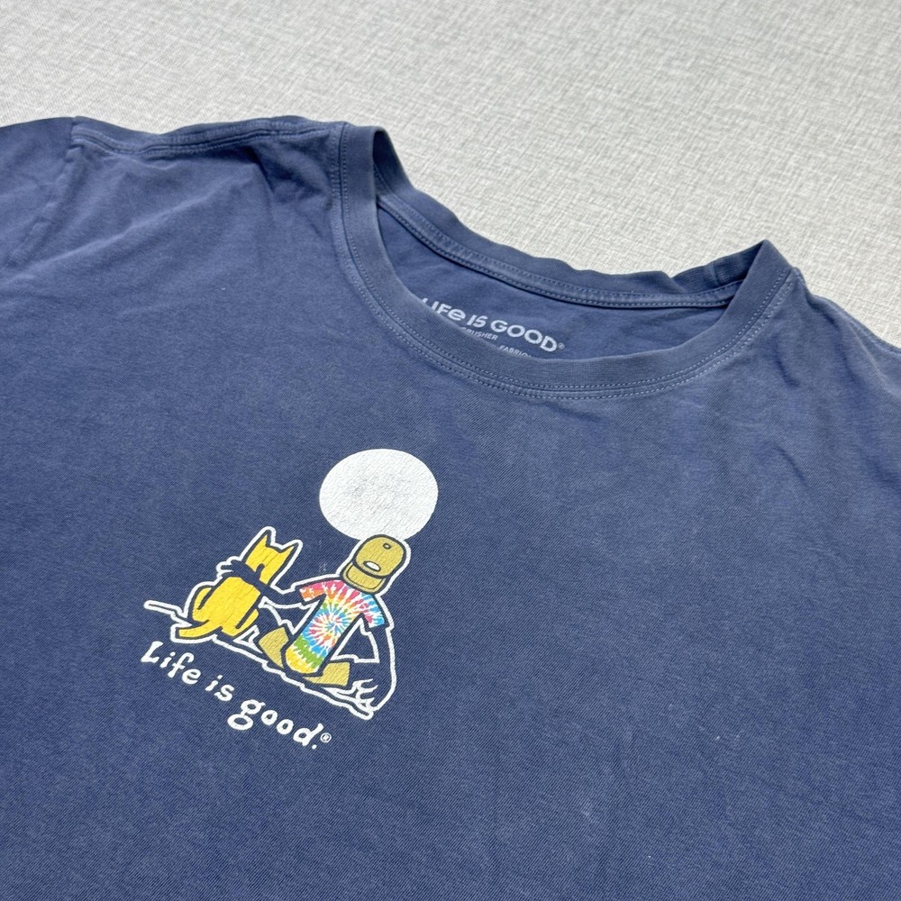 Life Is Good T-Shirt Mens XL Blue Graphic Crew Neck Tagless Cotton Jersey Soft