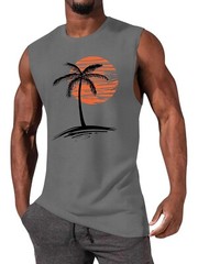 Mens Summer Beach Tank Top Tropical Hawaiian Palm Tree Print Sleeveless Shirts